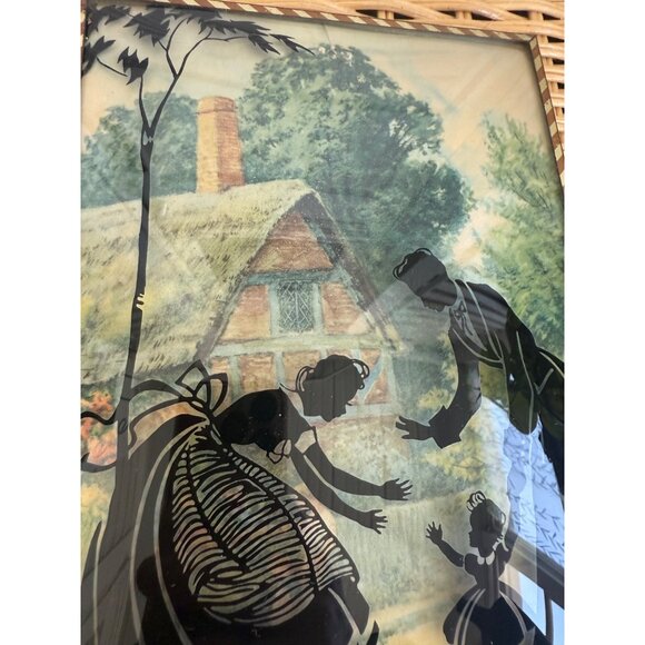 Vintage 40's Reverse Painted Victorian Couple Toddle Convex Glass Picture - Picture 5 of 8